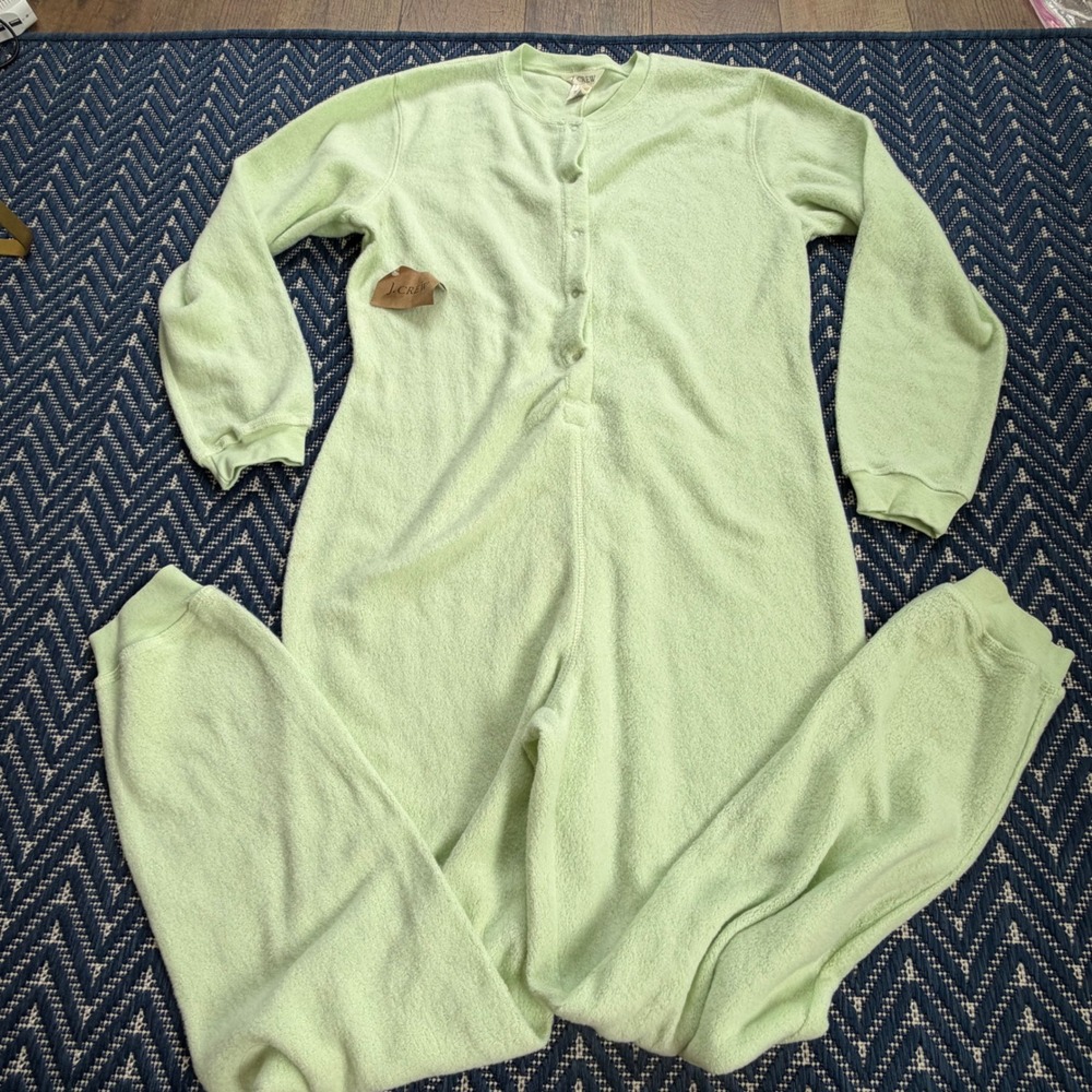J Crew Plush Sleepwear One Piece Women Large Mint Green Loungewear Jumpsuit USA